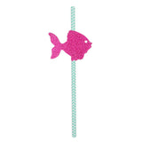 Maxbell 12xGlitter Ocean Creature Drinking Straws Cake Toppers Rose Red