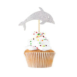 Maxbell 12pcs Glitter Cakecup Toppers Ocean Creature Cake Topper Silver
