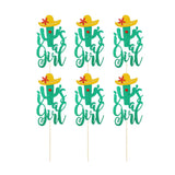 Maxbell 6xGlitter Cake Cakecup Topper for party Golden Hat+Green Cactus Red Lip Girl