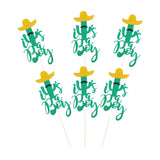 Maxbell 6xGlitter Cake Cakecup Topper for party Golden Hat+ Green Cactus Bearded Boy