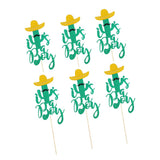 Maxbell 6xGlitter Cake Cakecup Topper for party Golden Hat+ Green Cactus Bearded Boy