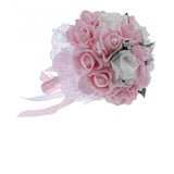 Maxbell Artificial Bridal Bouquet Bride Bridesmaid Flower Bouquet with Pearls Pink