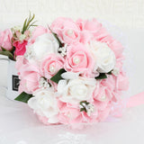 Maxbell Artificial Bridal Bouquet Bride Bridesmaid Flower Bouquet with Pearls Pink