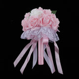 Maxbell Artificial Bridal Bouquet Bride Bridesmaid Flower Bouquet with Pearls Pink