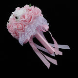 Maxbell Artificial Bridal Bouquet Bride Bridesmaid Flower Bouquet with Pearls Pink