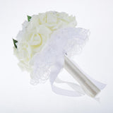 Max Artificial Bridal Bouquet Bride Bridesmaid Flower Bouquet with Pearls White