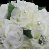 Max Artificial Bridal Bouquet Bride Bridesmaid Flower Bouquet with Pearls White
