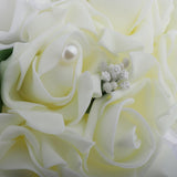 Max Artificial Bridal Bouquet Bride Bridesmaid Flower Bouquet with Pearls White