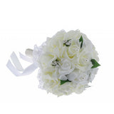 Max Artificial Bridal Bouquet Bride Bridesmaid Flower Bouquet with Pearls White