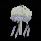 Max Artificial Bridal Bouquet Bride Bridesmaid Flower Bouquet with Pearls White