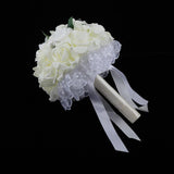 Max Artificial Bridal Bouquet Bride Bridesmaid Flower Bouquet with Pearls White