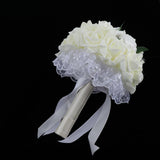 Max Artificial Bridal Bouquet Bride Bridesmaid Flower Bouquet with Pearls White