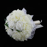 Max Artificial Bridal Bouquet Bride Bridesmaid Flower Bouquet with Pearls White