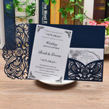Max 10 Pieces Luxury Hollow Floral Invitation Card with Envelope Dark Blue
