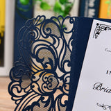 Max 10 Pieces Luxury Hollow Floral Invitation Card with Envelope Dark Blue