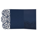 Max 10 Pieces Luxury Hollow Floral Invitation Card with Envelope Dark Blue