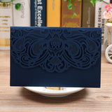 Max 10 Pieces Luxury Hollow Floral Invitation Card with Envelope Dark Blue
