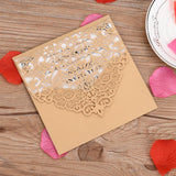 Max 10 Sets Luxury Hollow Floral Wedding Invitation Cards with Envelope Beige