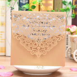 Max 10 Sets Luxury Hollow Floral Wedding Invitation Cards with Envelope Beige