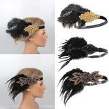 Max 1920s Vintage Style Feather Flapper Headband Headpiece W/ tassels Golden