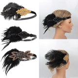 Max 1920s Vintage Style Feather Flapper Headband Headpiece W/ tassels Golden