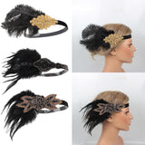 Max 1920s Vintage Style Feather Flapper Headband Headpiece W/ tassels Golden