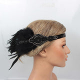 Max 1920s Vintage Style Feather Flapper Headband Headpiece W/ tassels Golden
