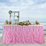 Max Pink Chiffon Crystal Table Skirt for Wedding Party Home Table Decor 3 yards