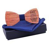 Max Adjustable Wood Bow Tie W/ Craved Proverb & Pocket Square Vintage Style C