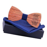 Max Adjustable Wood Bow Tie W/ Craved Proverb & Pocket Square Vintage Style C