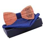 Max Adjustable Wood Bow Tie W/ Craved Proverb & Pocket Square Vintage Style C