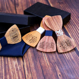 Max Adjustable Wood Bow Tie W/ Craved Proverb & Pocket Square Vintage Style C