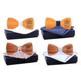 English Proverb Men's Wooden Bow Tie Handkerchief Set with Stroage Box E