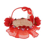 Maxbell Rattan Lace Peal Wedding Basket Flower Crystal Basket Party Decors Red
