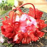 Maxbell Rattan Lace Peal Wedding Basket Flower Crystal Basket Party Decors Red