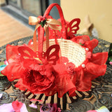 Maxbell Rattan Lace Peal Wedding Basket Flower Crystal Basket Party Decors Red