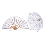 Max Chinese Style Folding Fan Umbrella Set Retro Wedding Decoration white