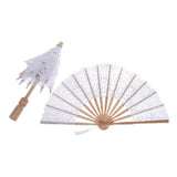 Max Chinese Style Folding Fan Umbrella Set Retro Wedding Decoration white