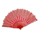 Hand Held Flower Lace Silk Cloth Folding Fan for Party Wedding red