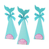 Max 20pcs Creative Triangle Cone Mermaid Bowknot Candy Boxes Party Favor Blue 2