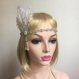 Max Women's Flapper Headband Feather Rhinestone 1920s Headpiece Hair Jewelry