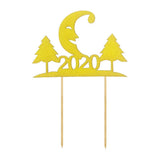 Max 6pcs Glitter 2020 Moon Tree Shape Cake Topper Christmas Party Decor Golden