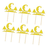 Max 6pcs Glitter 2020 Moon Tree Shape Cake Topper Christmas Party Decor Golden