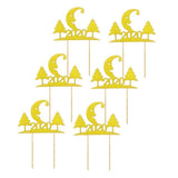 Max 6pcs Glitter 2020 Moon Tree Shape Cake Topper Christmas Party Decor Golden