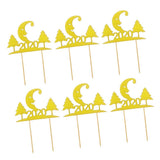 Max 6pcs Glitter 2020 Moon Tree Shape Cake Topper Christmas Party Decor Golden
