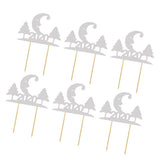 Max 6pcs Glitter 2020 Moon Tree Shape Cake Topper Christmas Party Decor Silver