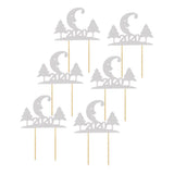 Max 6pcs Glitter 2020 Moon Tree Shape Cake Topper Christmas Party Decor Silver