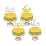 Max 6pcs Glitter 2020 Moon Tree Shape Cake Topper Christmas Party Decor Silver