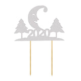 Max 6pcs Glitter 2020 Moon Tree Shape Cake Topper Christmas Party Decor Silver