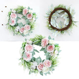 Max Artificial Flower Front Door Wall Wreath Garland Rose Wreath 45cm Pink
